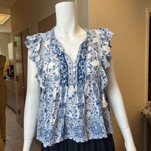Blue and White Floral Women's Top